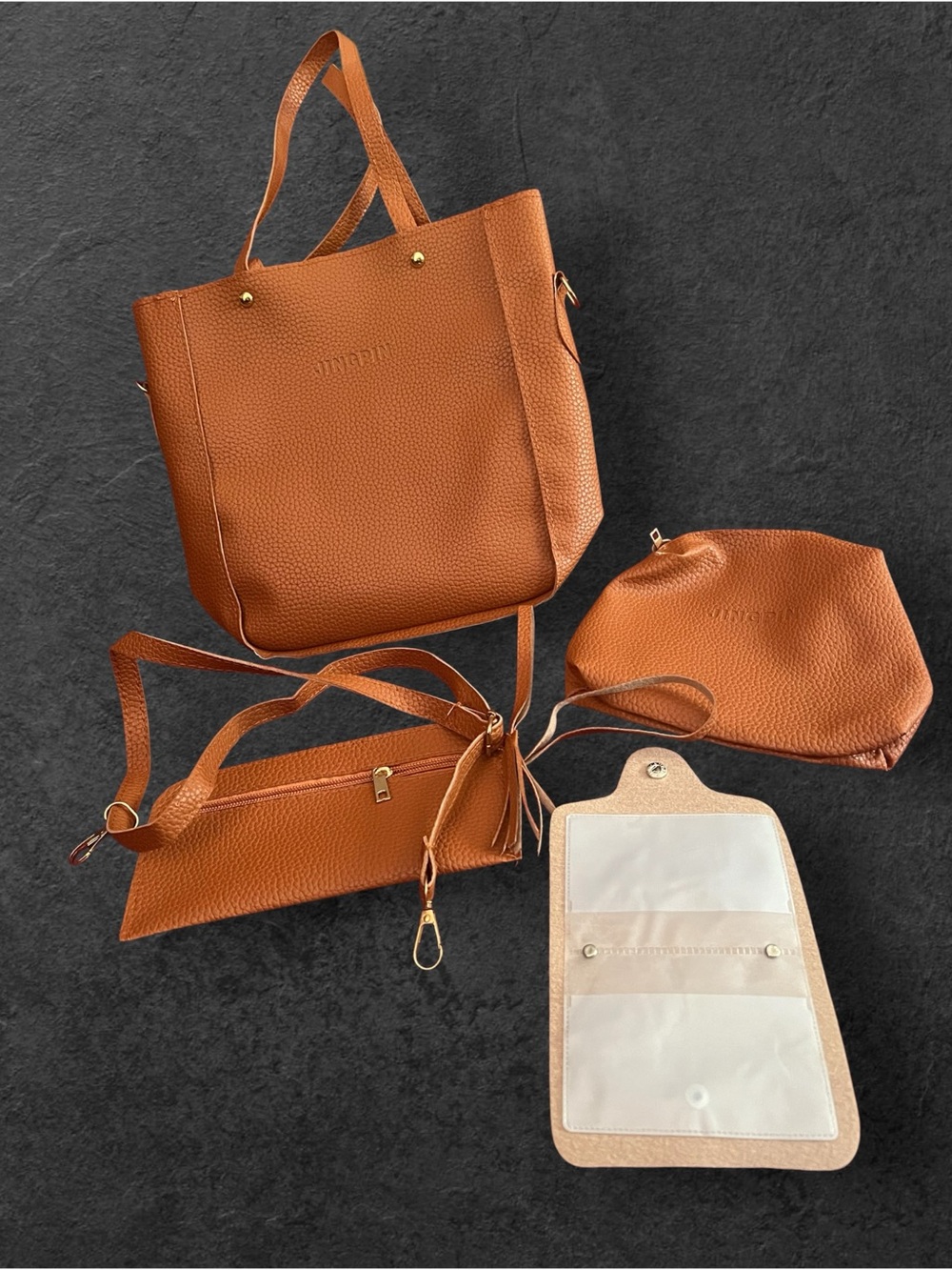 JINGPIN New 6pc. British Tan Crossbody , Wristlet and more